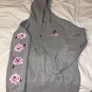 VOLCOM Gray Floral Hoodie Sweater